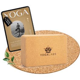 YOGALABS® преміум-йога-блок з натуральної пробки, 22,5x15x7,5 см, екологічний, нековзний, для медитації, розтяжки та спини, гіпоалергенний аксесуар для йоги