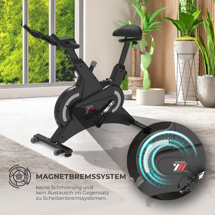 Велотренажер магнітний YM Spinn Bike 2500, 16 кг маховик, регульоване сидіння і кермо, тримач для смартфона і планшета, сумісний з додатками Kinomap, Zwift, Bitgym, Fithome, для дому