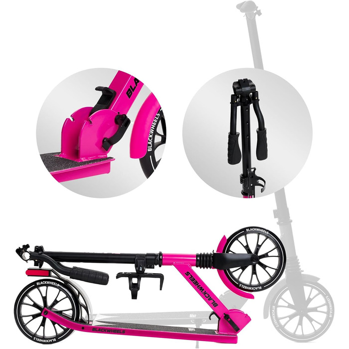 Самокат міський BLACKWHEELS Zoom City-Scooter 200мм, алюмінієвий, складаний, з амортизаторами, регульований кермо, чорно-рожевий