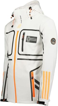 Чоловіча куртка Softshell Geographical Norway Romano — водонепроникна та дихаюча тактична куртка з капюшоном для гірських походів, лиж та активного відпочинку, біла, розмір S