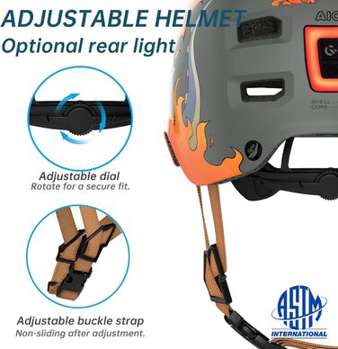 Шолом для скейтборду, самокату, BMX та електросамокату дитячий/унісекс Ultraleicht (Ультралегкий) Macaron Dinosaurier сірий L