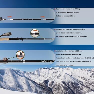 Тrekking-палиці Wanderstöcke: телескопічні палиці для ходьби та трекінгу, регульовані 110-130см, з металевим затвором та пробковими ручками