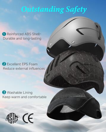 Шолом для сноуборду та лиж чоловічий/юнацький, регульований розмір, флусові навушники, вентиляційна система, сумісний зі склоначоком (Titanium metal ash, L)