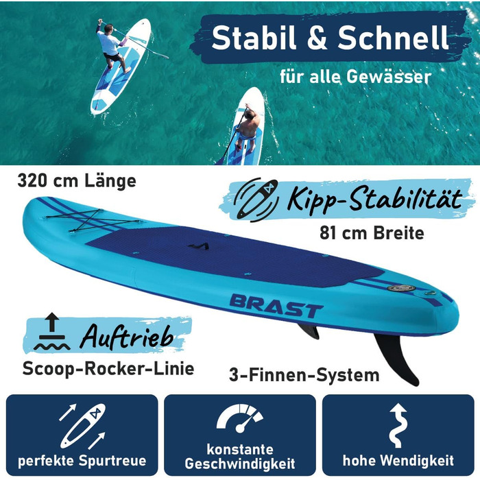 SUP дошка BRAST Primo надувна з веслом та аксесуарами 320x81x15 см (Синя)