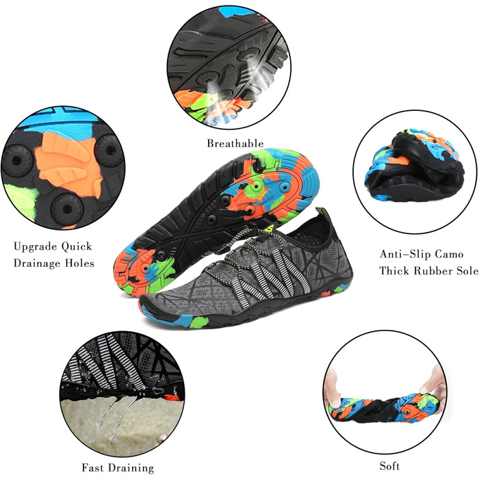 Чоботи для плавання та відпочинку Saguaro: чоловічі, жіночі, дитячі, розмір 35-48 (сірий, смужки)