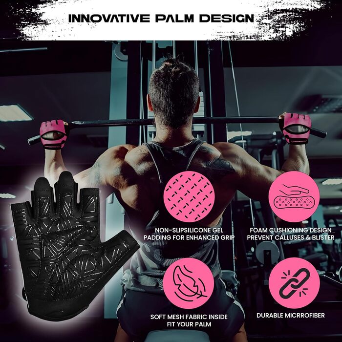 Фитнес-рукавички Westwood Fox для жінок та чоловіків: дихаючі рукавички для важкої атлетики, фітнесу, велоспорту та тренувань з товстою підкладкою та захистом долоні, рожеві, розмір M
