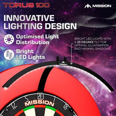 Світлодіодна система освітлення для дартсу Mission Darts TOR100 Torus 100, портативна, складна, чорна, піскоструминна обробка