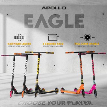 Трюковий самокат Apollo Eagle для дітей, підлітків і дорослих, алюмінієвий, підшипники ABEC 9, колеса 110 мм, чорний/золотий