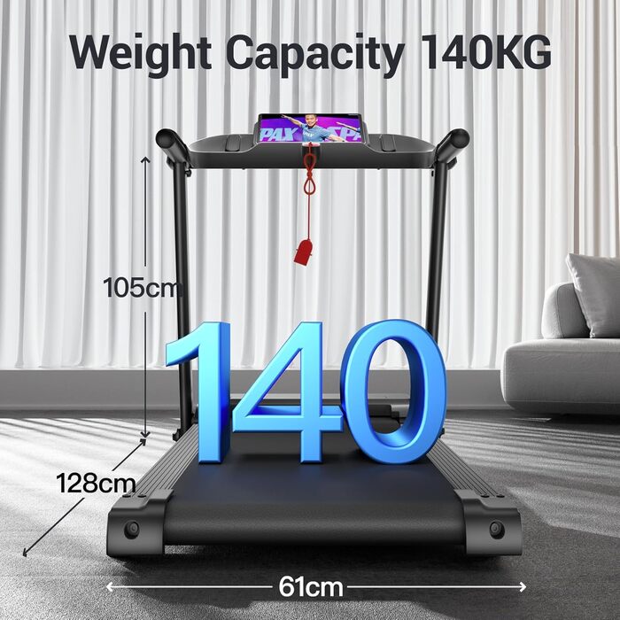 Біговий тренажер UMAY для дому, складаний, 14 км/год, 3.0PS/2200W з монітором пульсу, APP та динаміками, 12 програм тренувань, максимальне навантаження 136 кг