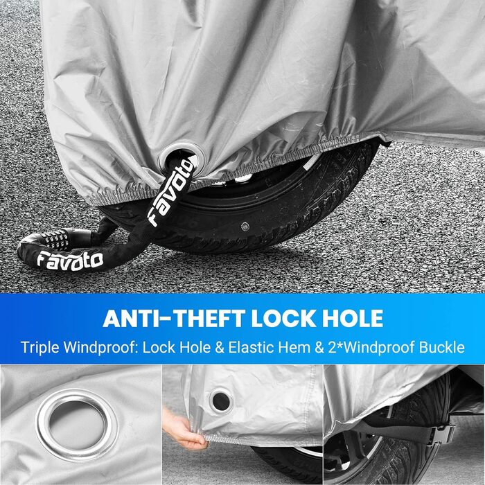 Мотоцикл чохол захисний Favoto XXXL 265x105x125 см - сріблястий, захист від сонця, дощу, снігу та пилу