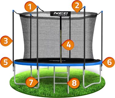 Трамплін Neo-Sport Outdoor для дітей з сіткою та сходами (252 см) - безпечний та довговічний