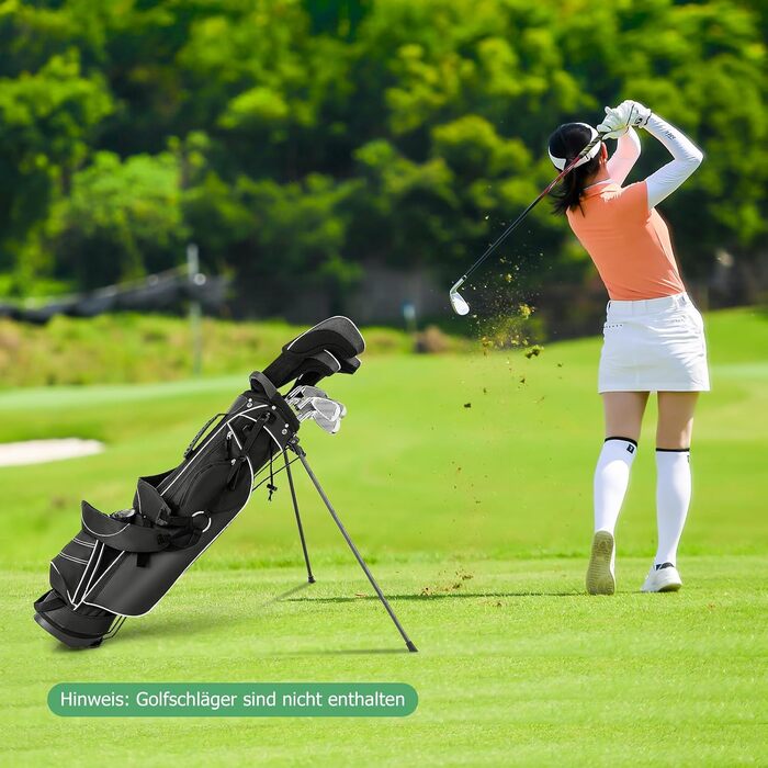Сумка для гольфу GYMAX, стабільна сумка для ключок з ручками та стійкою, чорна