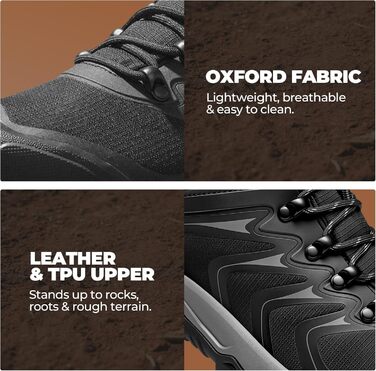 Чоловічі водонепроникні трекінгові черевики NORTIV 8 для хайкінгу та кемпінгу, чорно-сі, 43.5 EU