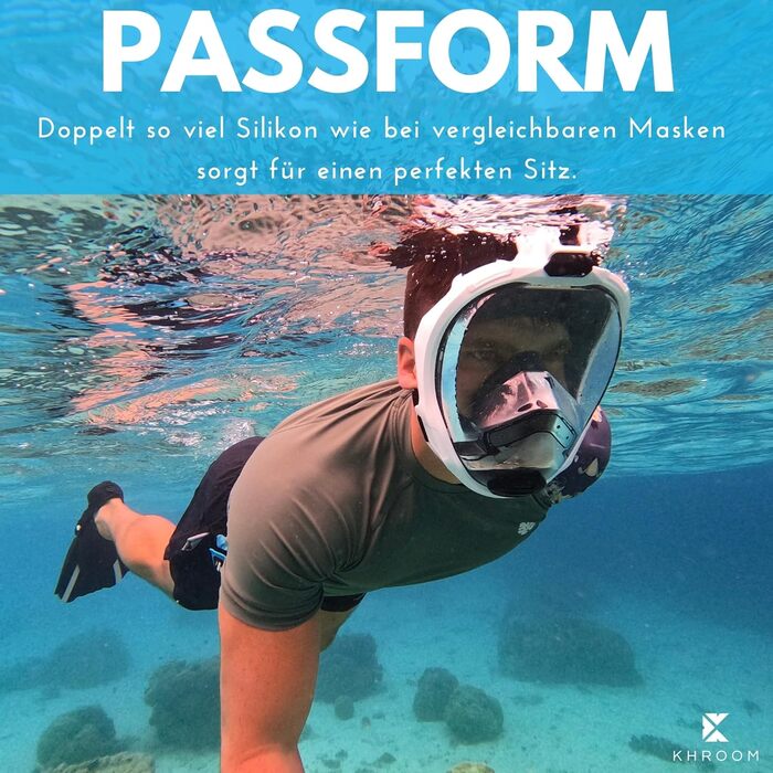 Маска для снорклінгу Khroom Seaview Pro для дорослих, повнолицьова, біла (L/XL) - безпечна CO2 захист
