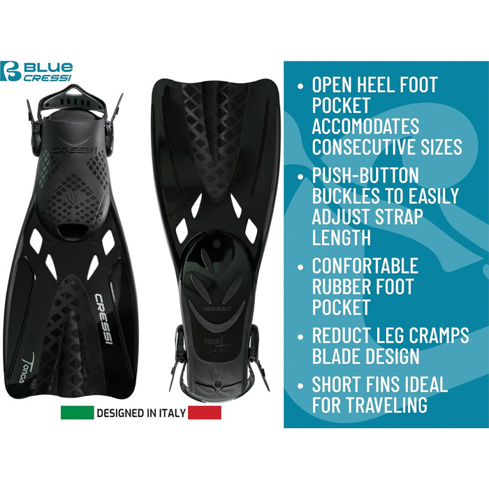 Ласти CRESSI Tonga (набір) для снорклінгу та плавання, чорні, L/XL (42/47) + маска Baron