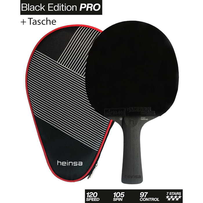 Тенісний стіл Heinsa Carbon з покриттям Mech-Tek Predator (2,1 мм), схвалений ITTF – обертання, швидкість та контроль (Black Edition Pro з сумкою)