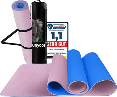 Килимок для йоги та фітнесу Unycos з TPE, 183x61 см (рожевий + блакитний) з сумкою | Екологічний, нетоксичний