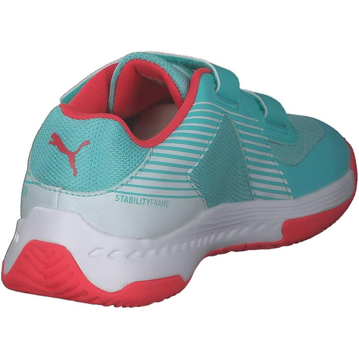 Дитячі спортивні зала-тенісні кросівки PUMA Varion V Jr. 37.5 EU, кольори: Aqua, Sunblaze, White