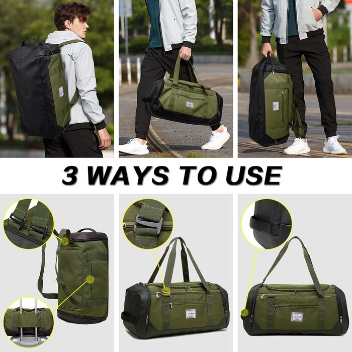 Дорожня сумка-рюкзак Laripwit 40L, армійсько-зелена, з відділенням для взуття і вологих речей, середня спортивна сумка для подорожей, унісекс