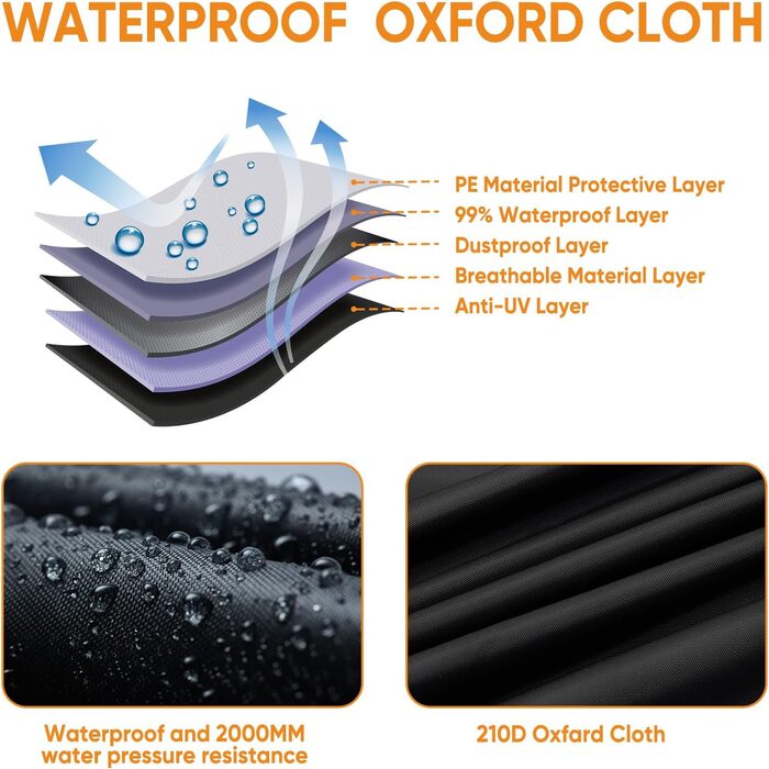 Накладна ковдра для мотоцикла Neverland Outdoor, 295x110x140 см, водонепроникна, 300D, гараж для мотоцикла, внутрішнє використання, з отворами для замка, світловідбиваюча, чорно-помаранчевий колір