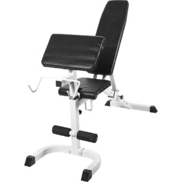 Лава для жиму GORILLA SPORTS® 7-позиційна, з регульованою спинкою і сидінням, з підставкою для біцепса і фіксатором для ніг, до 250 кг, біла – універсальна фітнес-лава для тренувань вдома