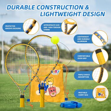 Набір для гри в теніс JOY SPOT: 2 ракетки, м'яч для відбивання, тенісні м'ячі зі шнуром та сумка для початківців, дітей та дорослих, тренувальний інвентар для ігор на вулиці та в саду
