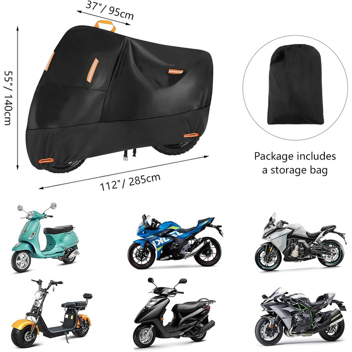 Водонепроникний чохол для мотоцикла Touring Cruiser (4XL: 274x94x140 см) для Honda VTX 1300, Goldwing, Kawasaki Vulcan, Yamaha Royal Star