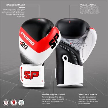 Дитячі боксерські рукавички Starpro T20 для маленьких рук - 6-10 років, чорний колір, 6oz