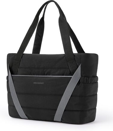 Жіноча сумка BAGSMART з блискавкою, стьобана спортивна сумка з ременями для килимка для йоги, для подорожей і спорту, чорна