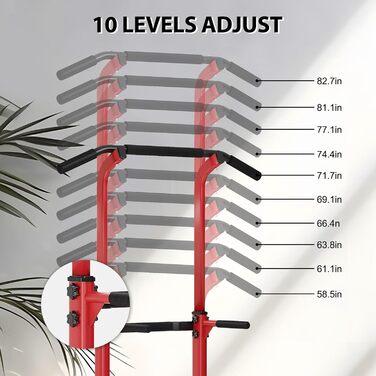 АураКрафт Power Tower - турнік, турнічок, силовий комплекс для дому, регульована висота 169-210 см (чорний + червоний, 74x81 см)