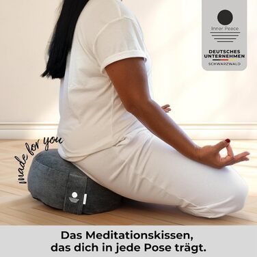 Йога подушка Inner Peace Round Cord 33x16 см XL | Подушка для медитації | Bio-Baumwolle & Bio-Dinkelfüllung | Йога подушка для сидіння | Зроблено в Німеччині (Антрацит)