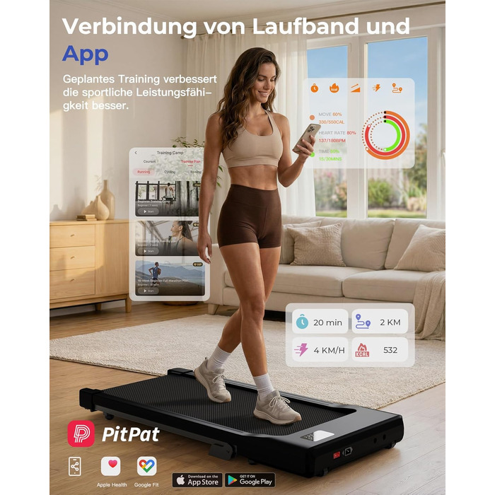 Бігова доріжка Walking Pad з нахилом 6%, для дому та офісу, до 136 кг, з додатком, 6-12 км/год, тиха 2.5 к.с., чорна 90 см