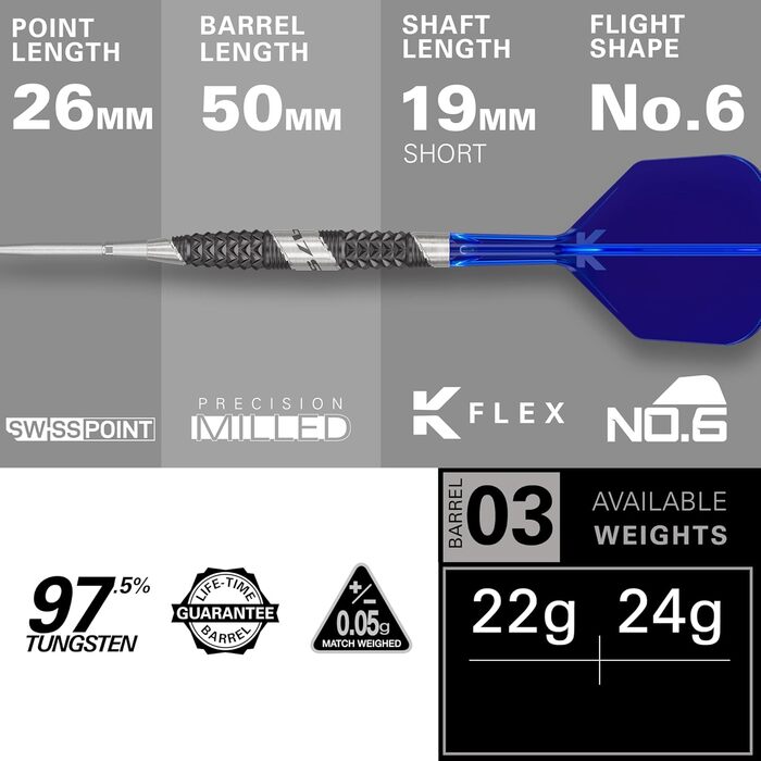 Дротики Target Darts 975 Ultra Marine 97,5% вольфрамові зі сталевим вістрям та насадками K-Flex