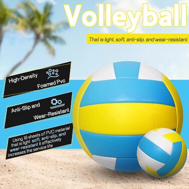 Волейбольний м'яч Aipwerer для пляжу та залу: водонепроникний, Soft Touch, жовто-блакитний, розмір 5