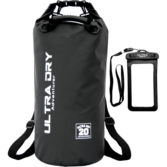 Водонепроникна сумка Ultra Dry Adventurer 20 л, чорна: для каякінгу, риболовлі, кемпінгу та інших водних активностей