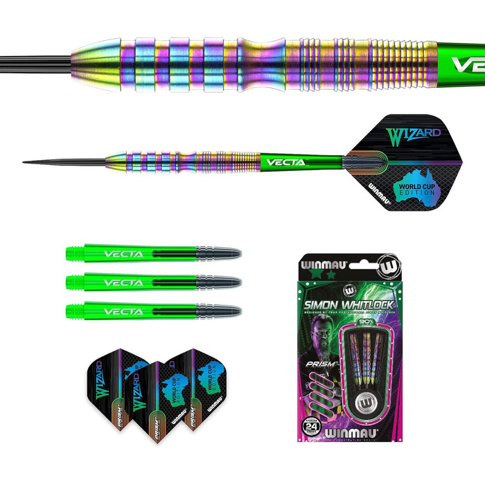 Дротики WINMAU Simon Whitlock Urban World Cup 24 г, професійні, сталевий наконечник, вольфрам, з крилами та стрижнями (хвилясті)