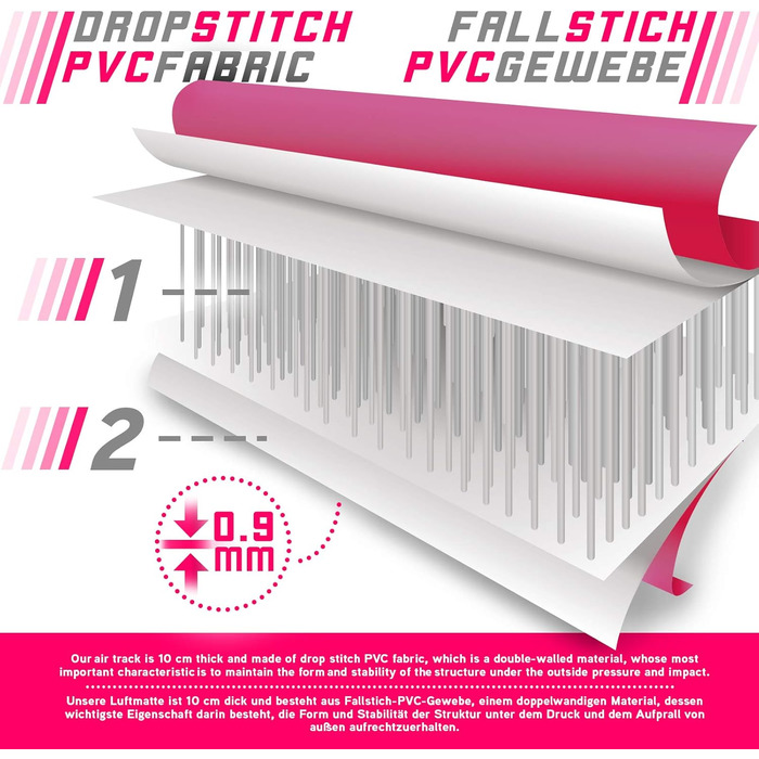Physionics® Air Matte Track - Розвиваюча тренувальна гімнастична матка надувна, з електричним насосом, 3/4/5/6/7/8 м, рожева (300x100x10 см)