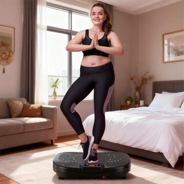 Вібраційна платформа для дому - тренажер для схуднення та формування тіла з 120 рівнями, 5 режимами, з еластичними стрічками та пультом дистанційного керування, для спалювання жиру та нарощування м'язів, ідеально для дому та домашнього спортзалу, чорного 