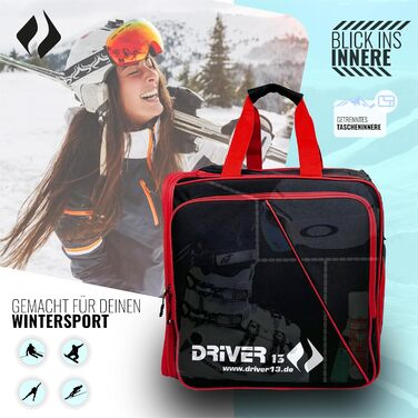 Рюкзак для лижних черевиків Driver13 з відділенням для шолома. Підходить для лиж, сноуборду, роликів та черевиків. Оригінальна модель з 2007 року, чорно-червоний.