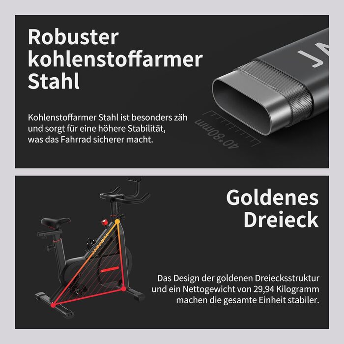 JASPORT C3 Ергометр: тихий велотренажер для дому з магнітним опором, LED-дисплеєм, кардіотренуваннями та вагою до 120 кг. Сумісний з додатком з відеокурсами