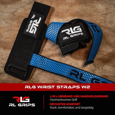 Лямки для тяги RL Grips з фіксацією на зап'ястя для важкої атлетики, пауерліфтингу та бодібілдингу, сині