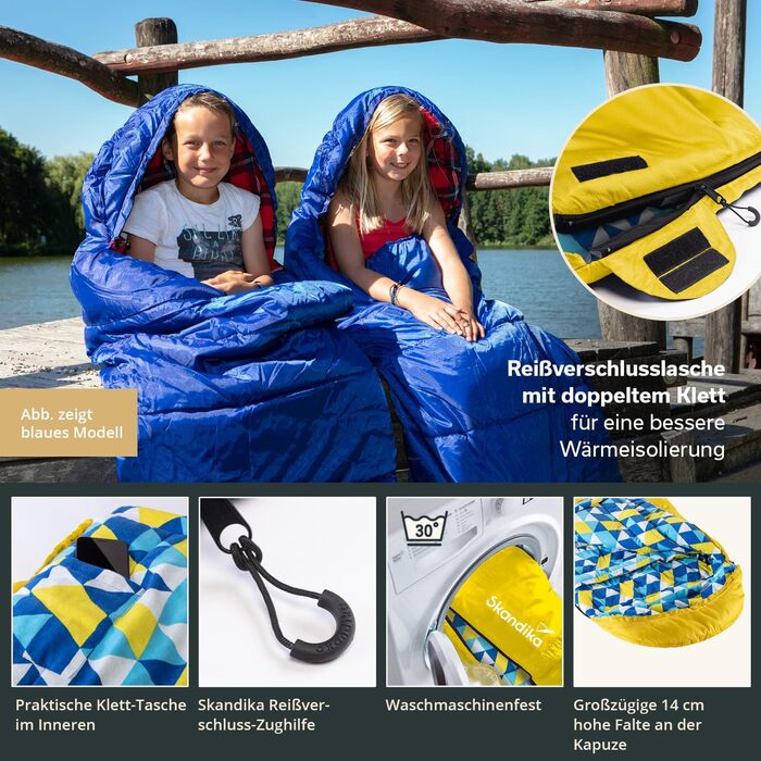 Спальний мішок для дітей Skandika Dundee Junior | Теплий, водонепроникний, 175 x 70 см, жовтий