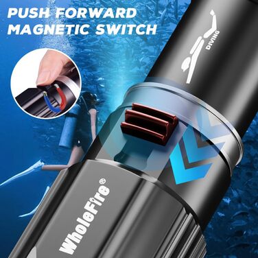 Ліхтар підводний LED WholeFire 6000 люменів, IPX8, 30м, XHP70, перезарядна фара для дайвінгу та глибоководних досліджень