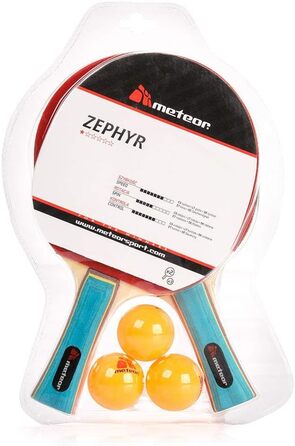 Набір для настільного тенісу meteor Zephyr: 2 ракетки, 3 м'ячі, універсальні, для початківців і досвідчених, комфортна ручка, для школи, дому, офісу