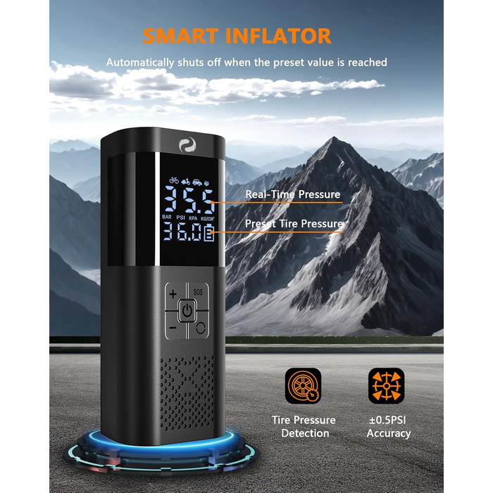 Електричний компресор SERVOMASTER 150PSI, портативний насос з манометром і LED, акумуляторний, для авто, мотоцикла, велосипеда, м'ячів