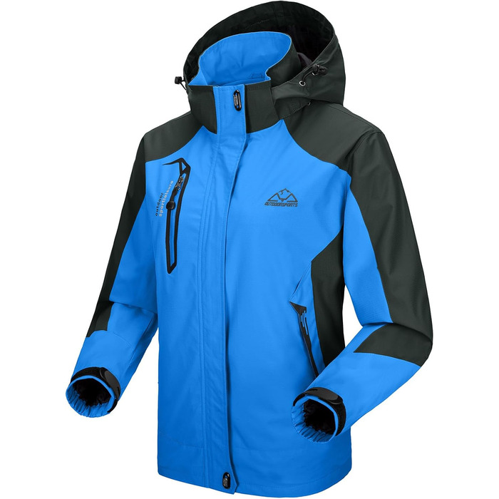 Жіноча трекінгова куртка Outdoor, вітронепроникна та водонепроникна куртка-дощовик, дихаюча функціональна куртка з відстібаною капюшоном (Блакитна, M)