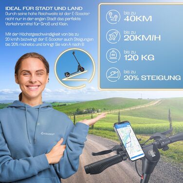 Електросамокат KESSER з дозволом для доріг, 40 км, складаний, 36V/10Ah, до 120 кг, мотор 450W, 10'' колеса, LCD-дисплей, тримач для смартфона