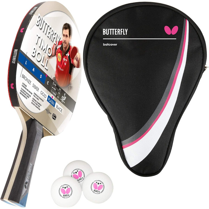 Настільний тенісний ракетка Butterfly Timo Boll Platin для професіоналів, ITTF сертифікований, анатомічна ручка, комплект з чохлом і 3 м'ячами