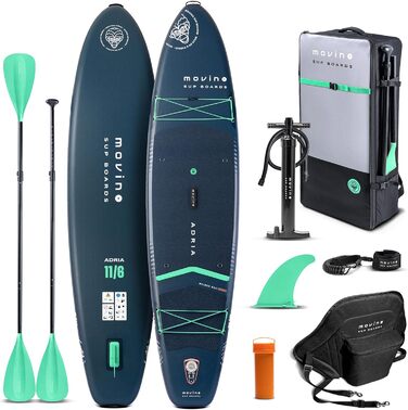 Надувний SUP Борд Movino Stand Up Paddle Board 350 см - 2в1 SUP/Каяк, до 165 кг, комплект з аксесуарами, Adria 11’6', зварний рейлінг, 15 PSI, Marineblau-Mint