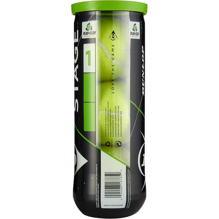 Тенісний м'яч Dunlop Stage 1 Green - для дітей та початківців, велике поле, 60 м'ячів (3 банки)